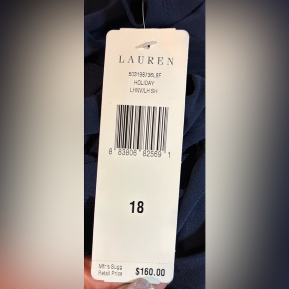 Lauren Ralph Lauren Navy Sequin Waist Evening Gown Dress Size 18 NWT - Picture 8 of 11